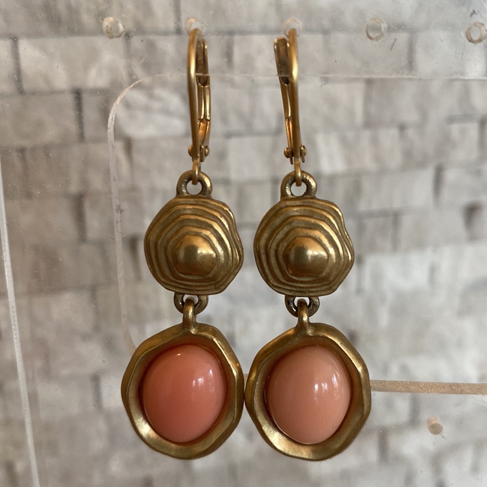 T Tahari Earrings -- Gold-toned with Seashells and Peach